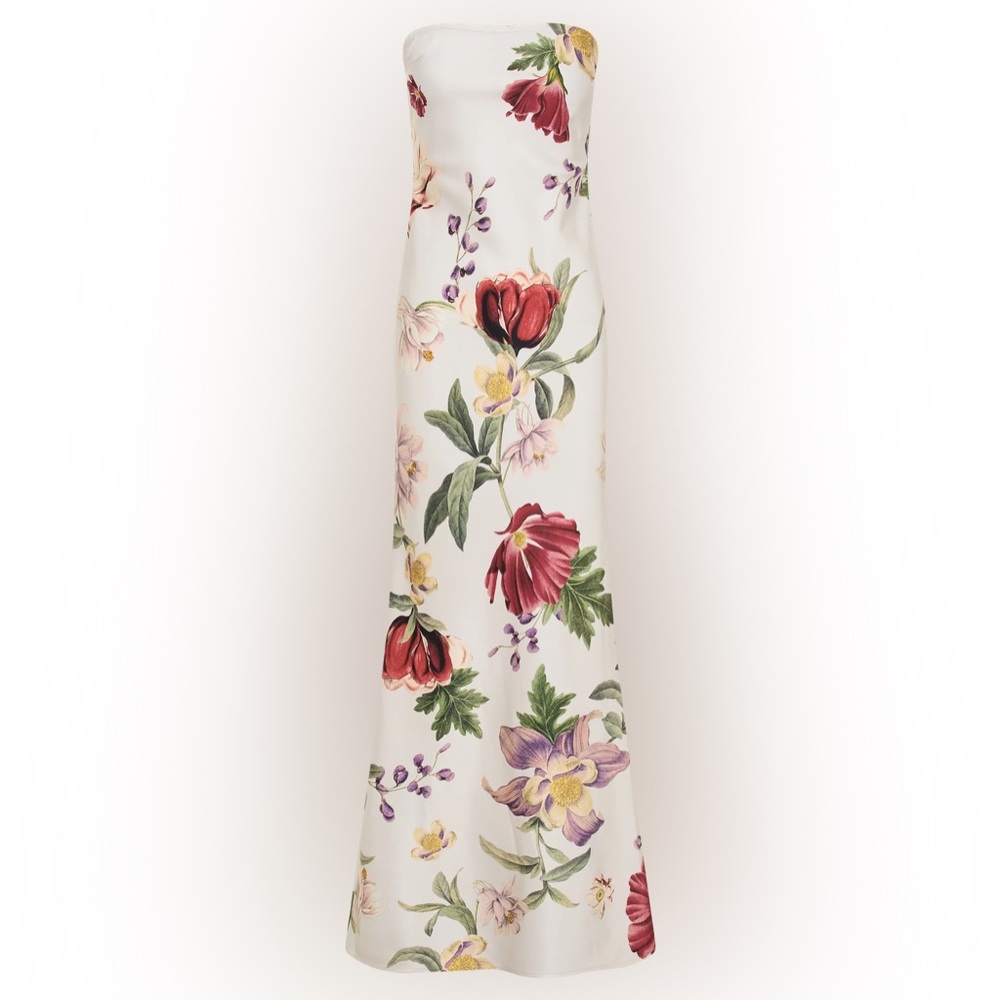 Meshki White Floral Strapless Maxi Skirt Resort Wear